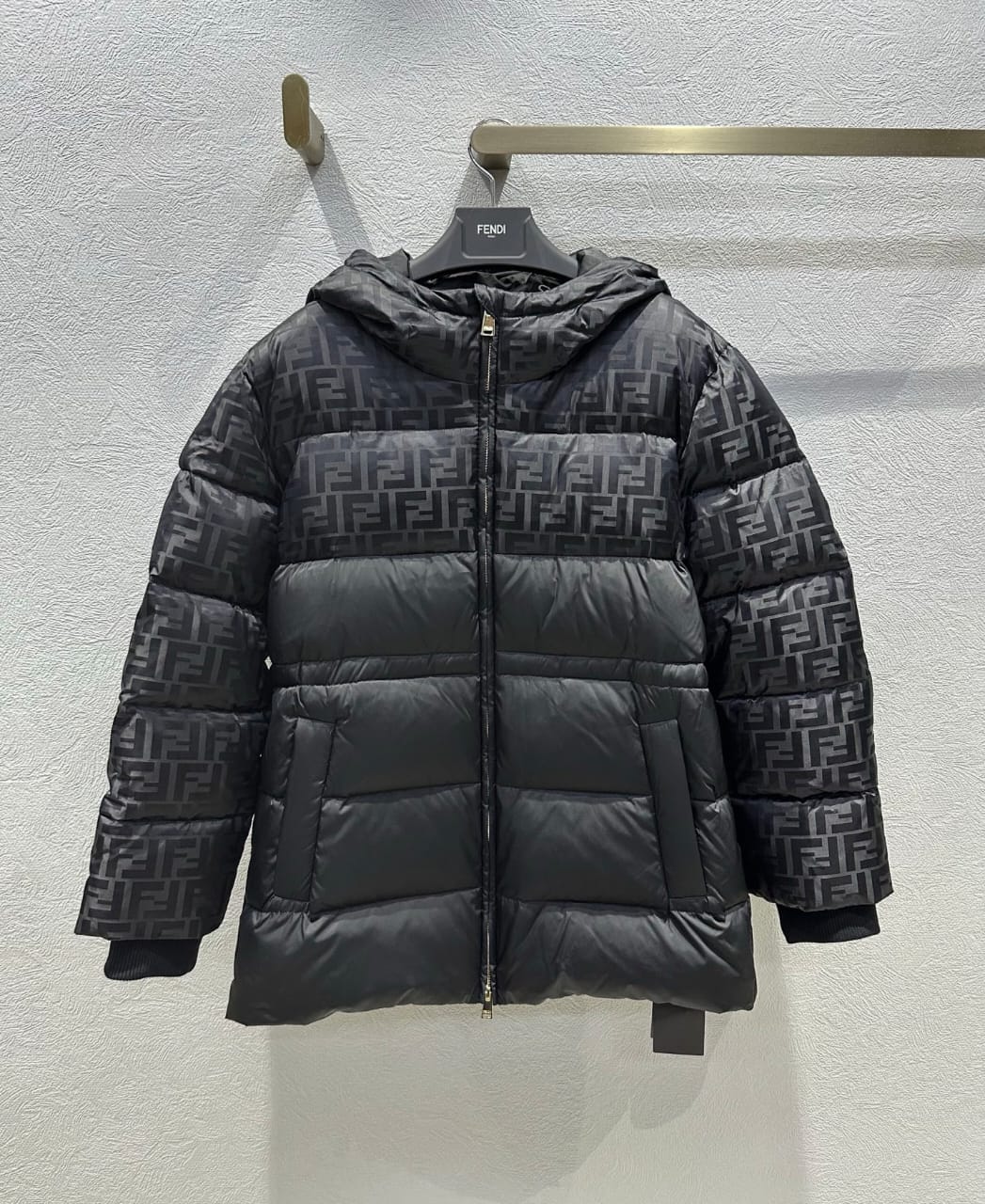Fendi  Black FF jacquard FF technical fabric down jacket for women