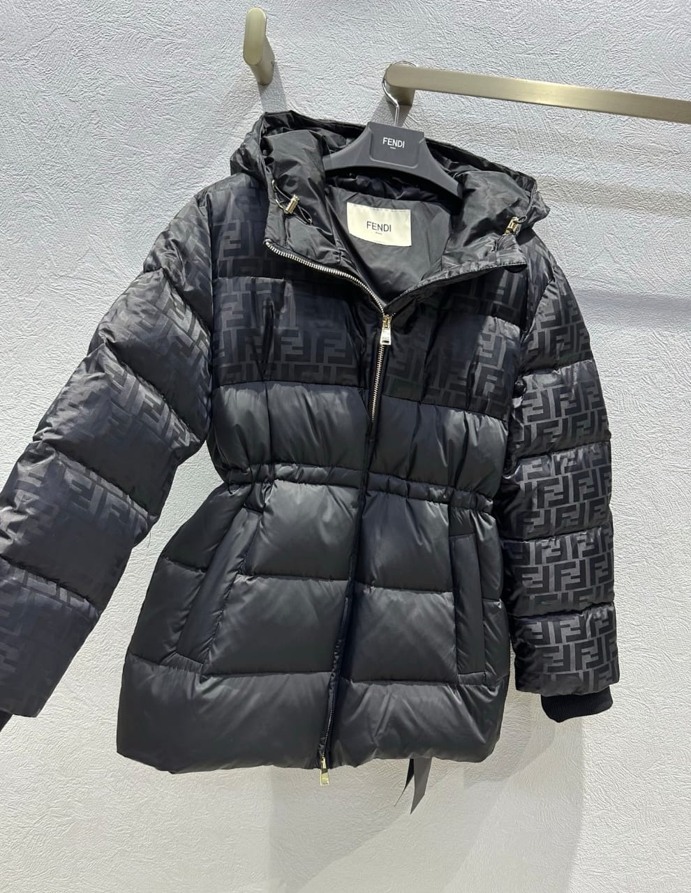 Fendi  Black FF jacquard FF technical fabric down jacket for women