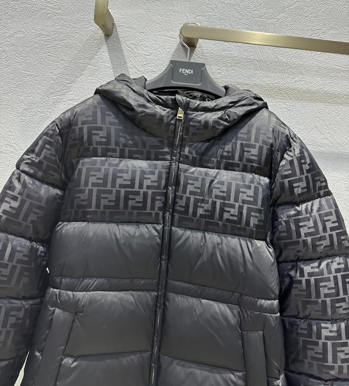 Fendi  Black FF jacquard FF technical fabric down jacket for women