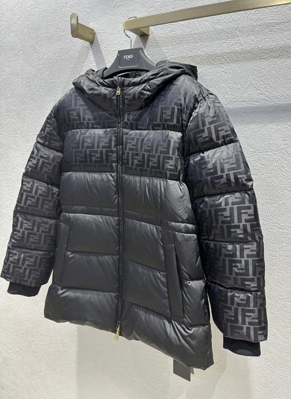 Fendi  Black FF jacquard FF technical fabric down jacket for women