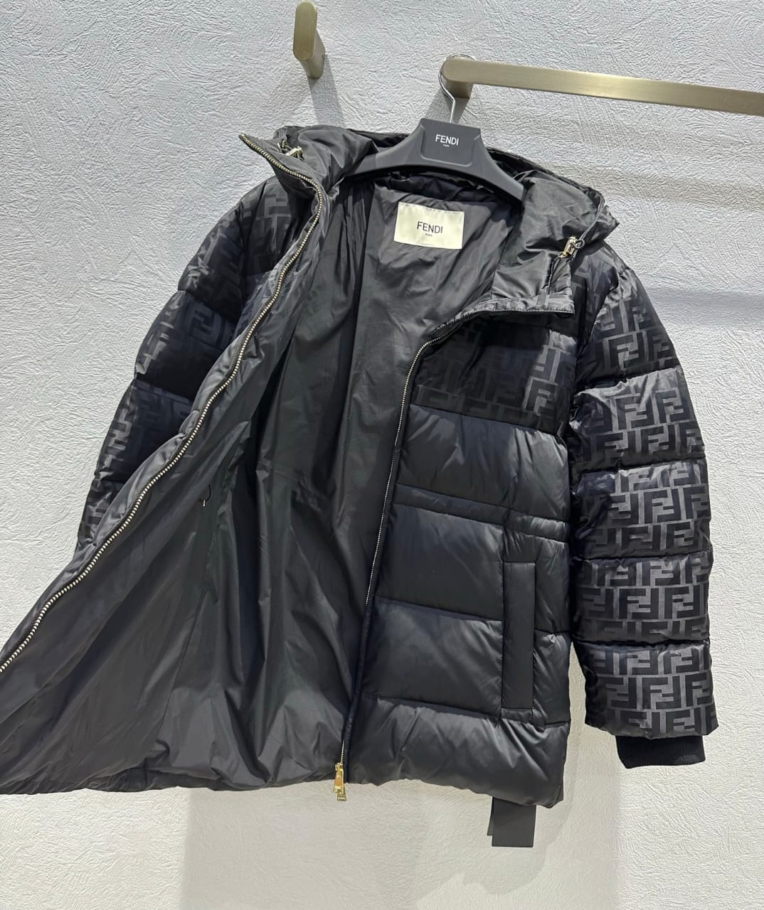 Fendi  Black FF jacquard FF technical fabric down jacket for women