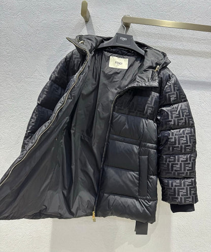 Fendi  Black FF jacquard FF technical fabric down jacket for women
