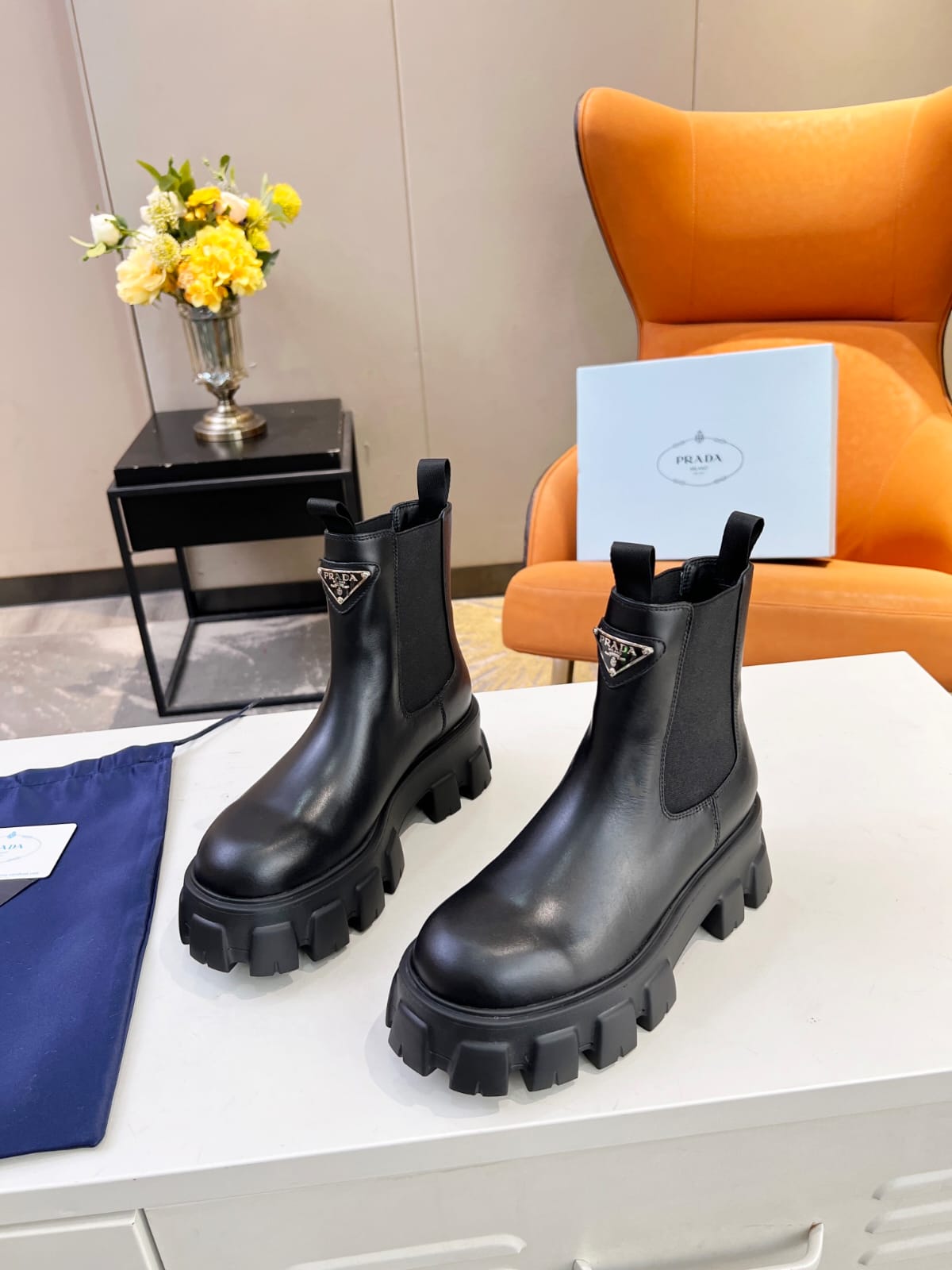 Prada Monolith brushed leather Chelsea boots for women