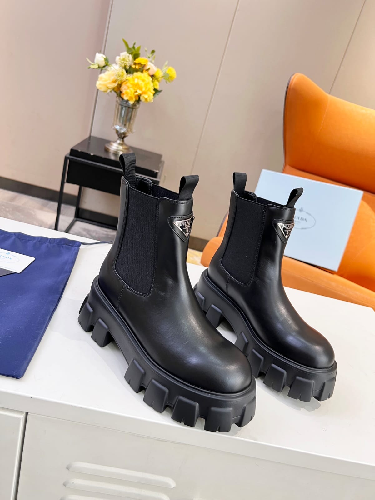 Prada Monolith brushed leather Chelsea boots for women