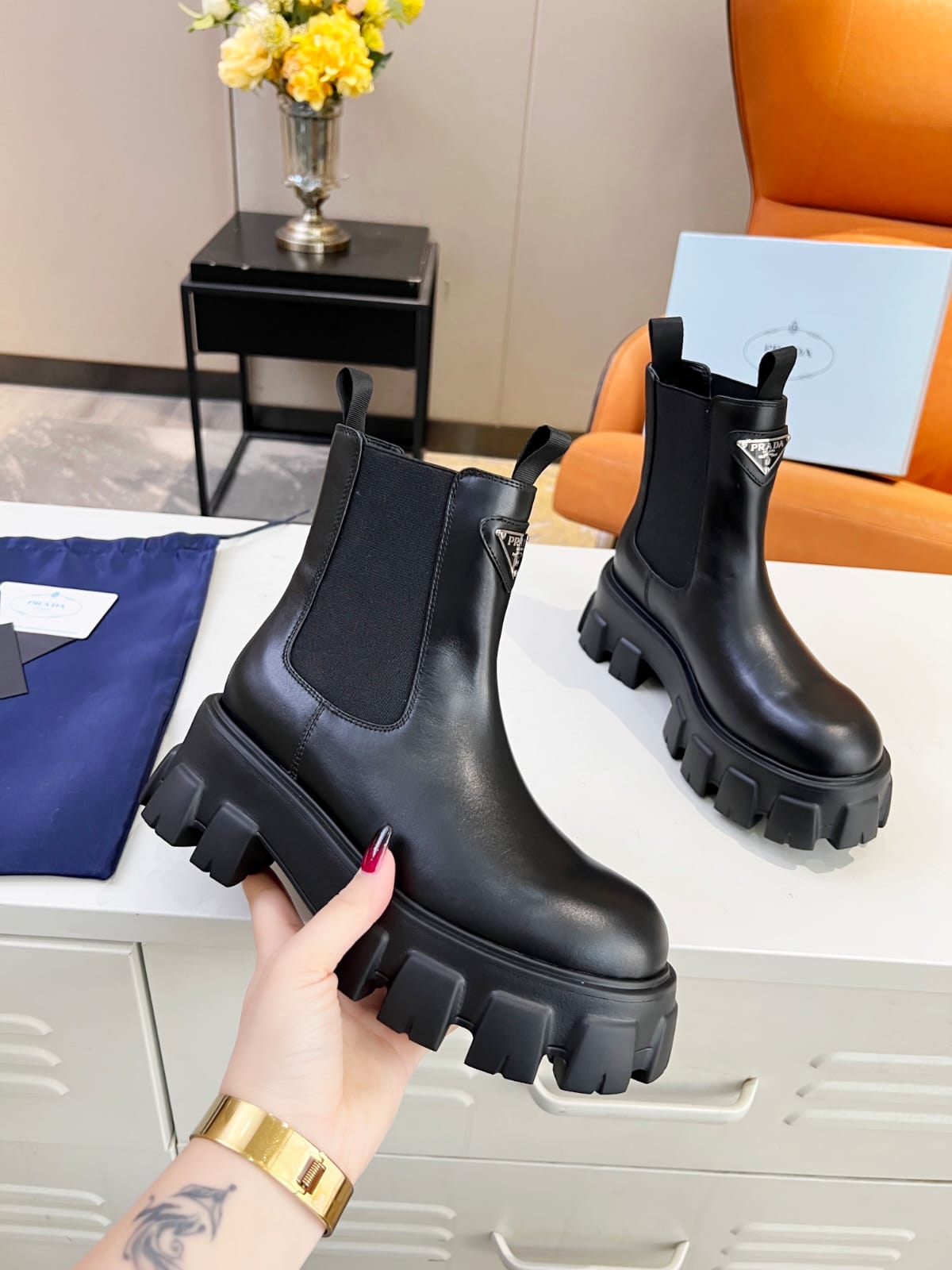Prada Monolith brushed leather Chelsea boots for women