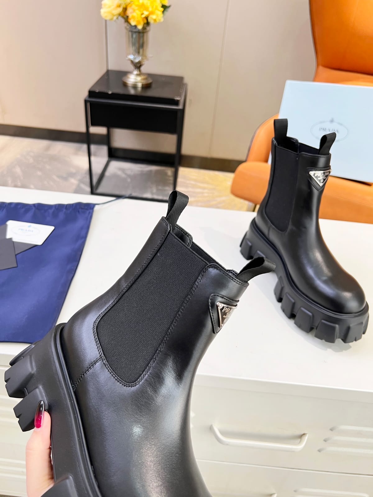 Prada Monolith brushed leather Chelsea boots for women