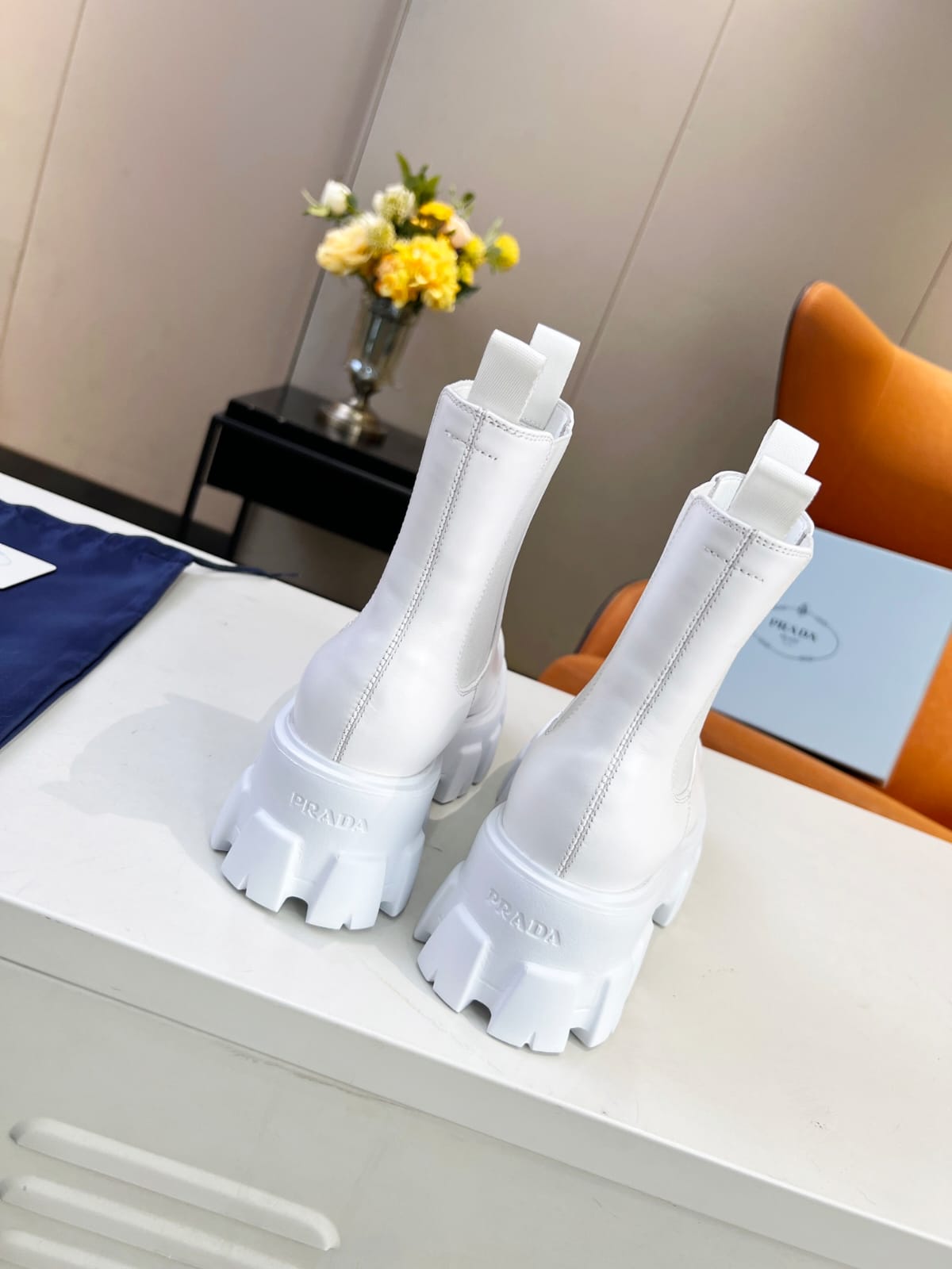 Prada Monolith brushed leather Chelsea boots for women