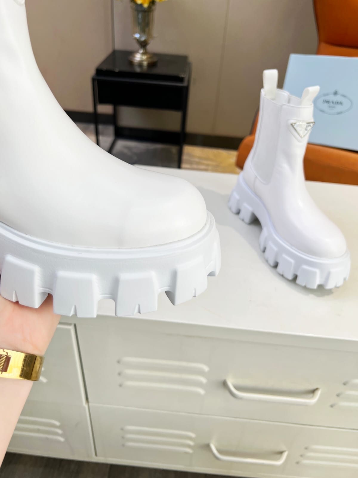 Prada Monolith brushed leather Chelsea boots for women