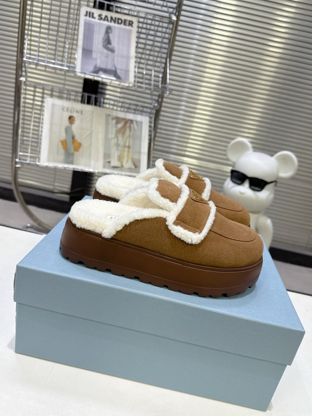 Prada Suede and shearling slippers for women