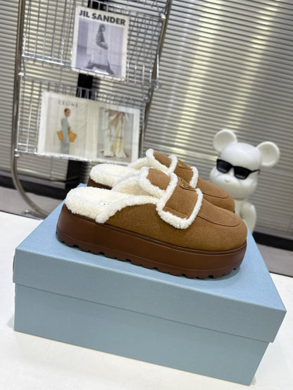 Prada Suede and shearling slippers for women