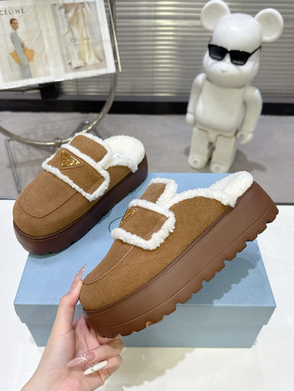 Prada Suede and shearling slippers for women