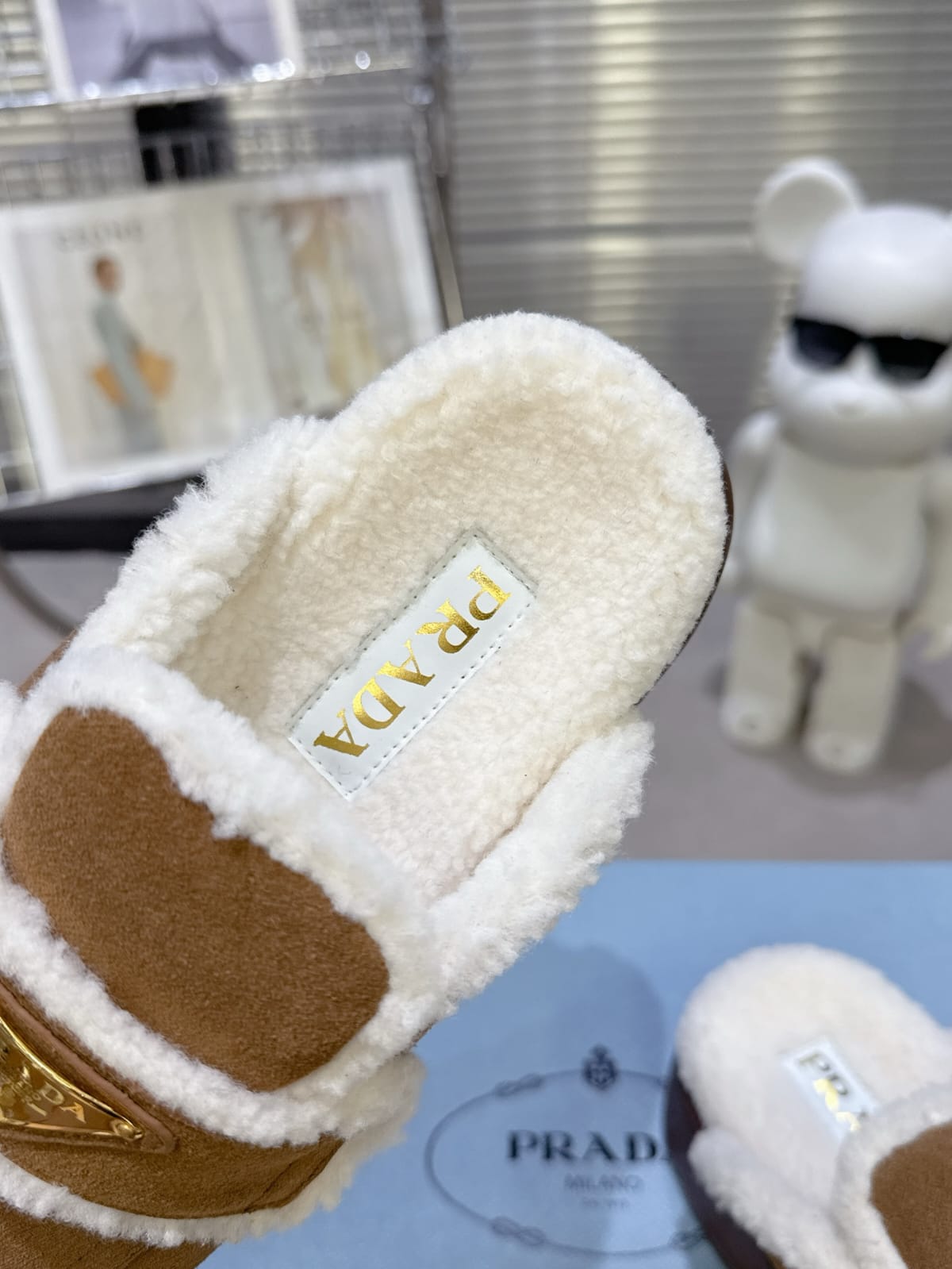 Prada Suede and shearling slippers for women