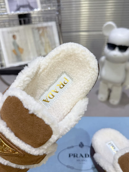 Prada Suede and shearling slippers for women