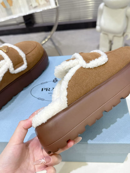 Prada Suede and shearling slippers for women