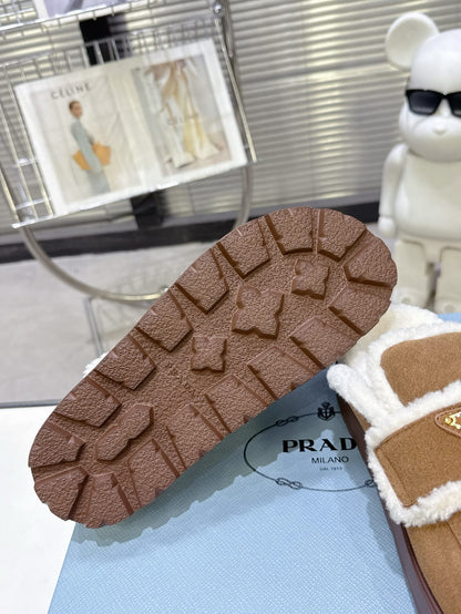 Prada Suede and shearling slippers for women
