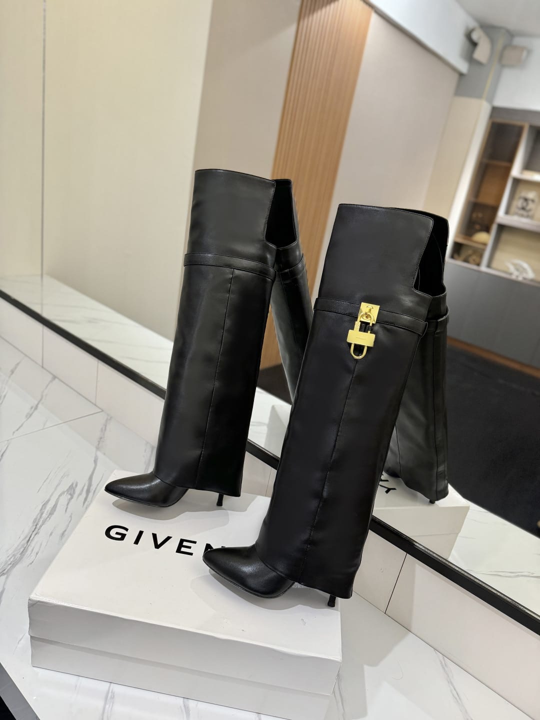 Givenchy Shark Lock Stiletto over-the-knee boots in leather for women