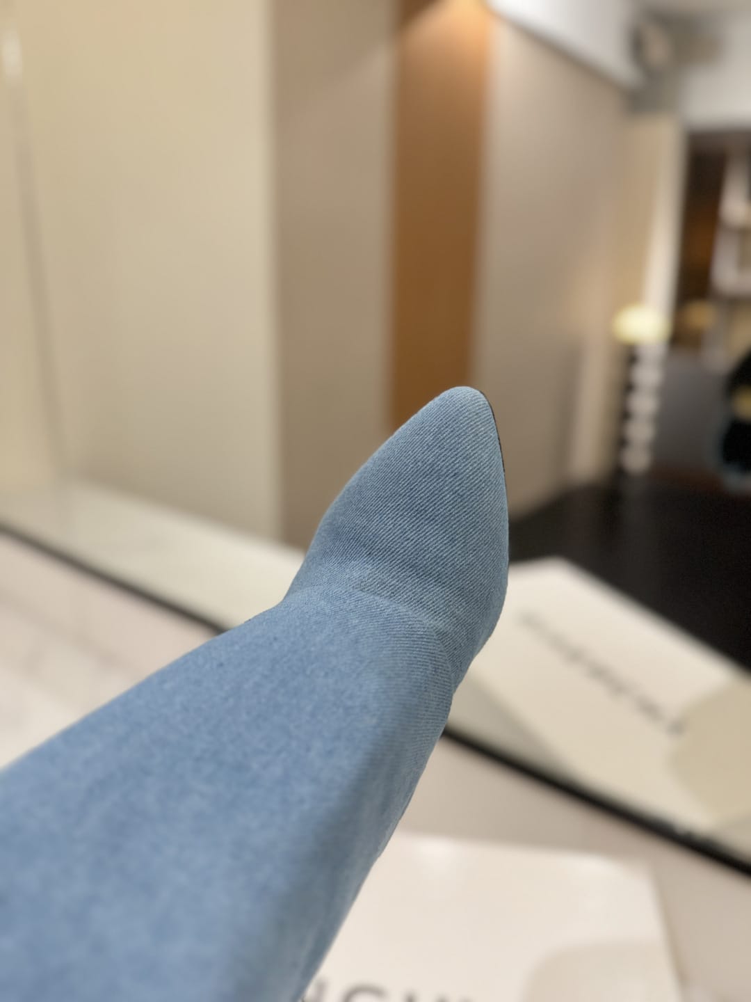 Givenchy Shark Lock Stiletto over-the-knee boots in washed denim for men