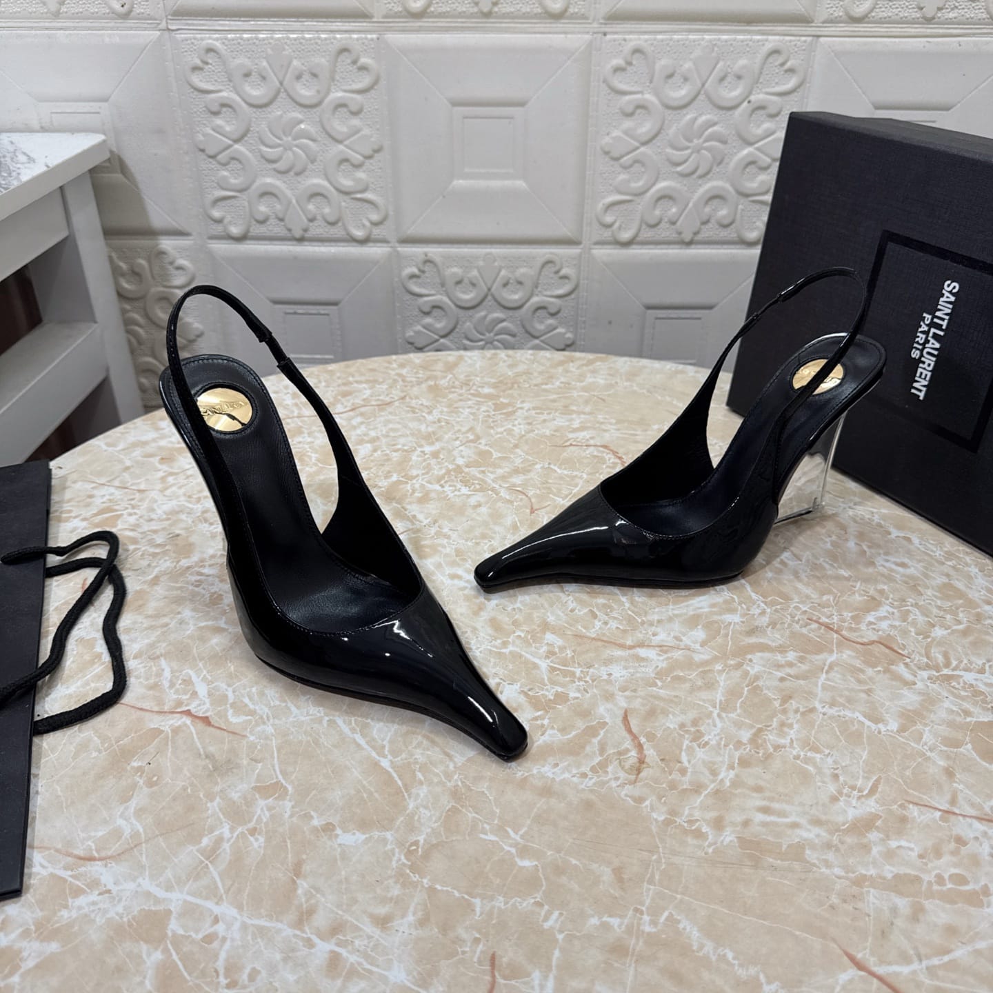 Saint Laurent Miller wedges in glazed leather for women