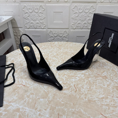 Saint Laurent Miller wedges in glazed leather for women