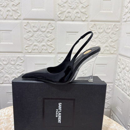 Saint Laurent Miller wedges in glazed leather for women