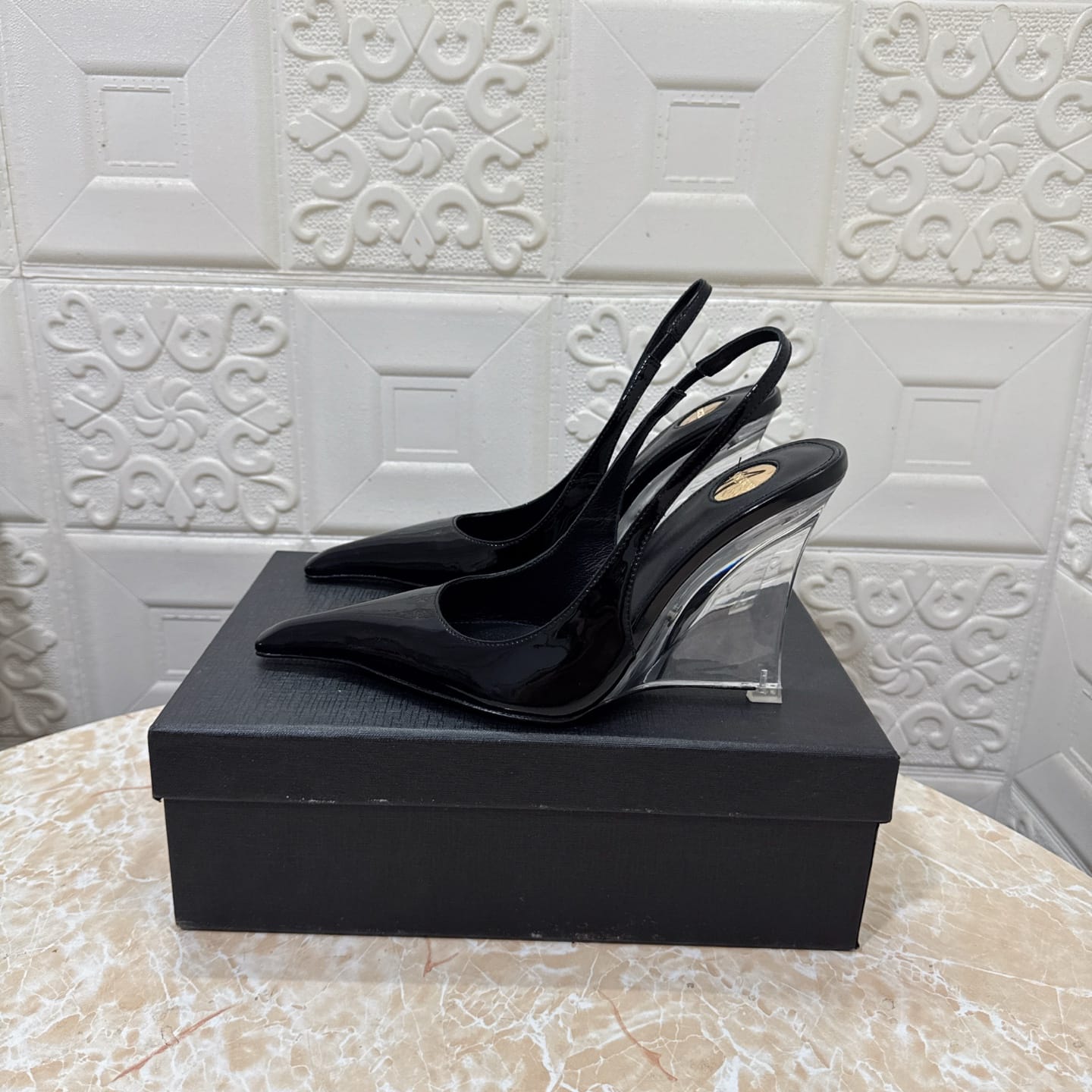 Saint Laurent Miller wedges in glazed leather for women