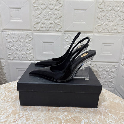 Saint Laurent Miller wedges in glazed leather for women