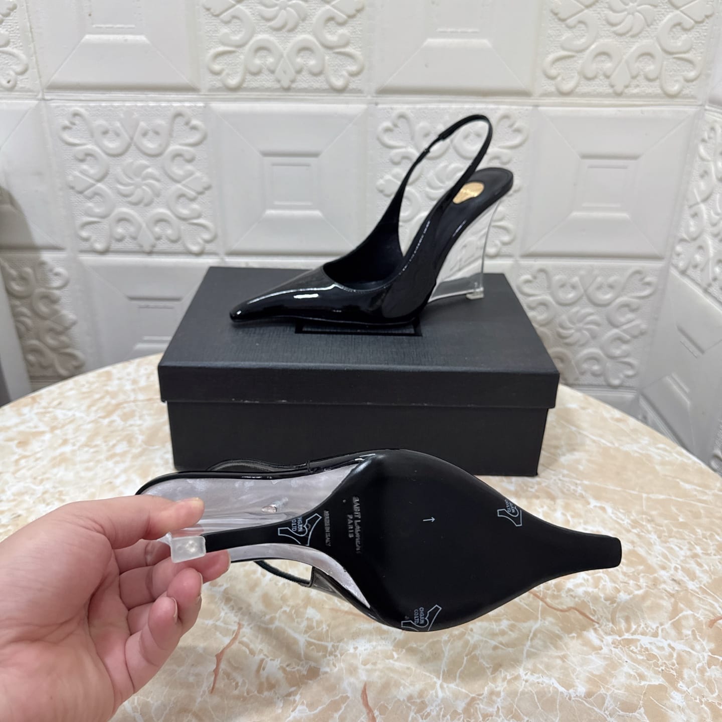 Saint Laurent Miller wedges in glazed leather for women