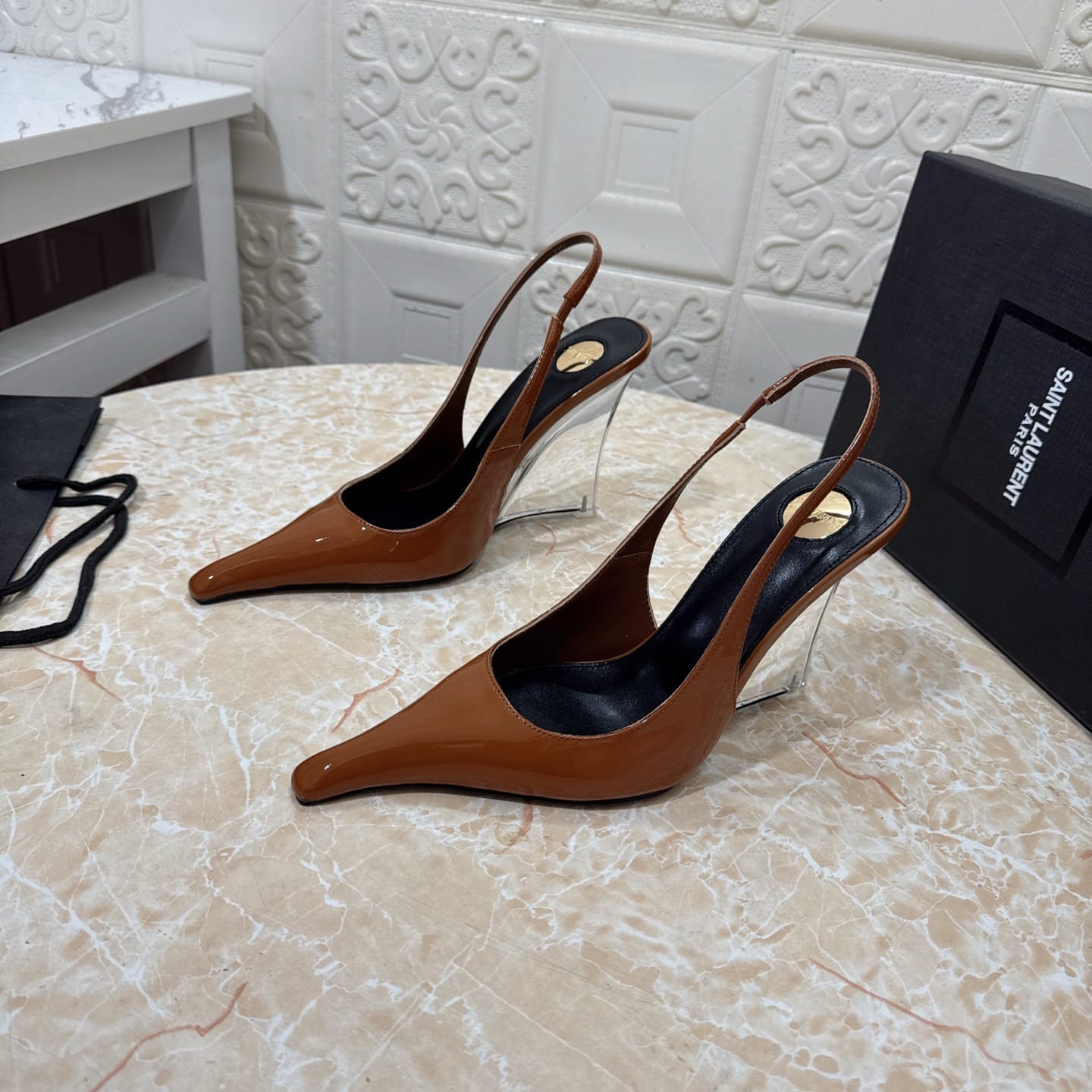 Saint Laurent Miller wedges in glazed leather for women