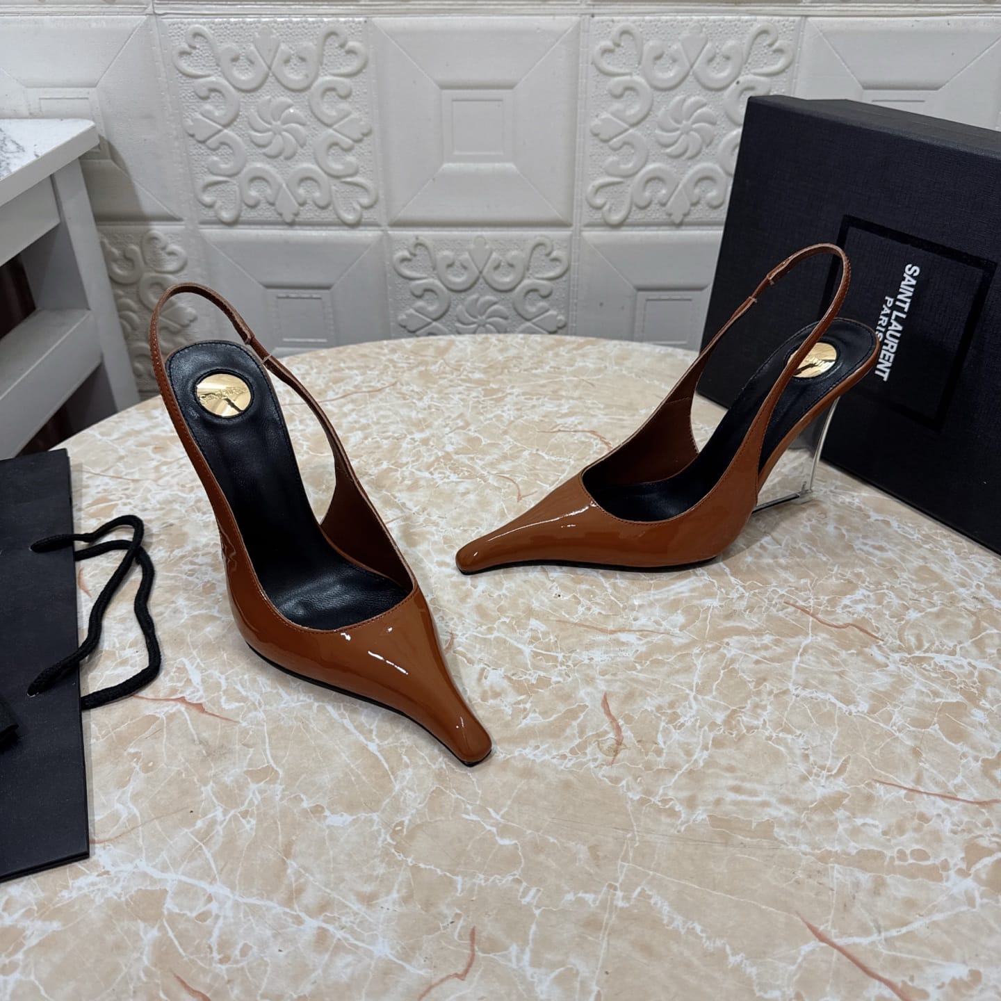 Saint Laurent Miller wedges in glazed leather for women