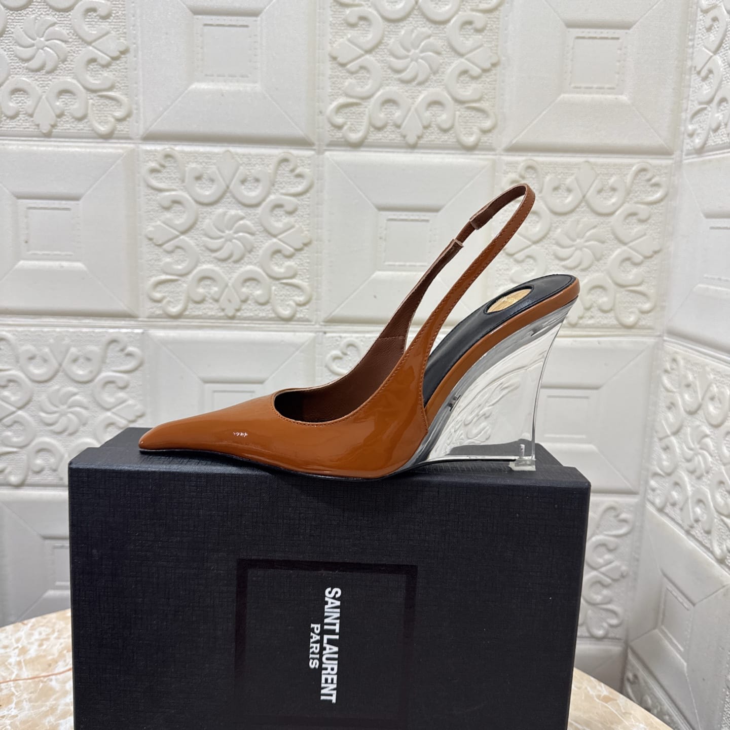 Saint Laurent Miller wedges in glazed leather for women