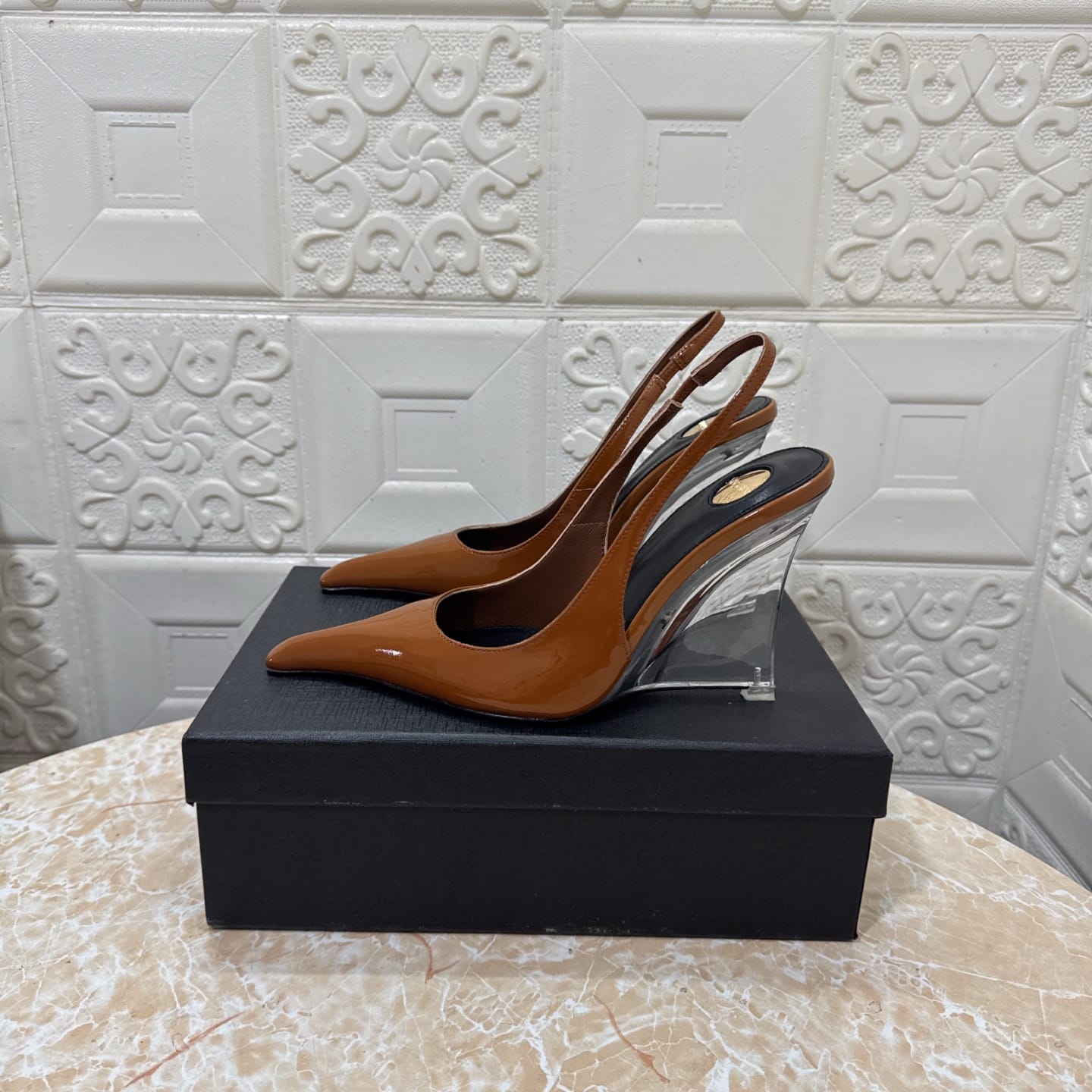 Saint Laurent Miller wedges in glazed leather for women