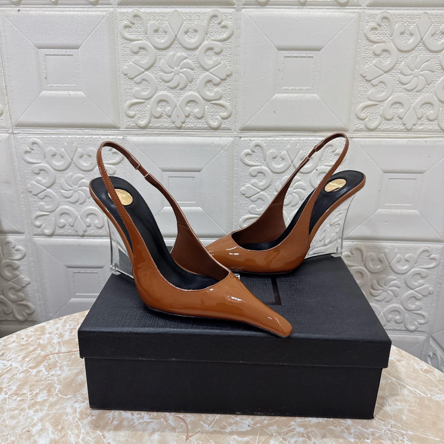 Saint Laurent Miller wedges in glazed leather for women