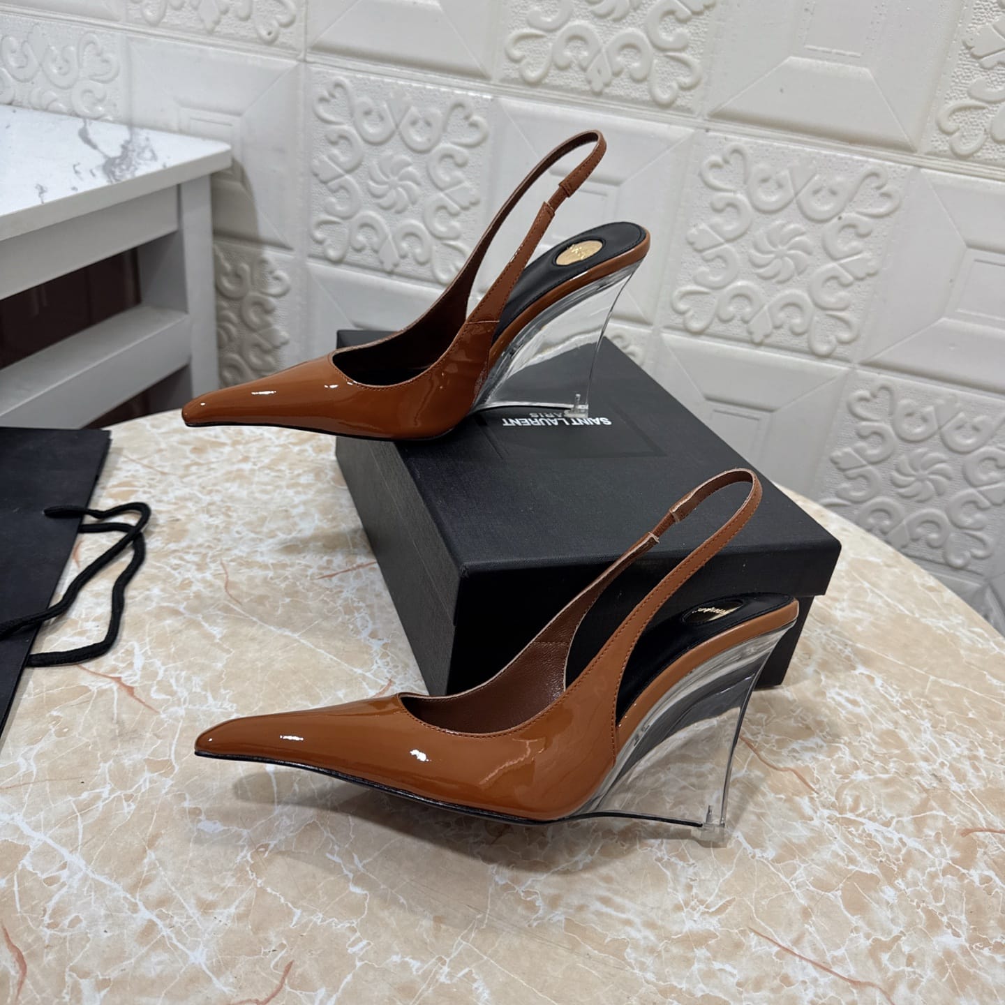 Saint Laurent Miller wedges in glazed leather for women