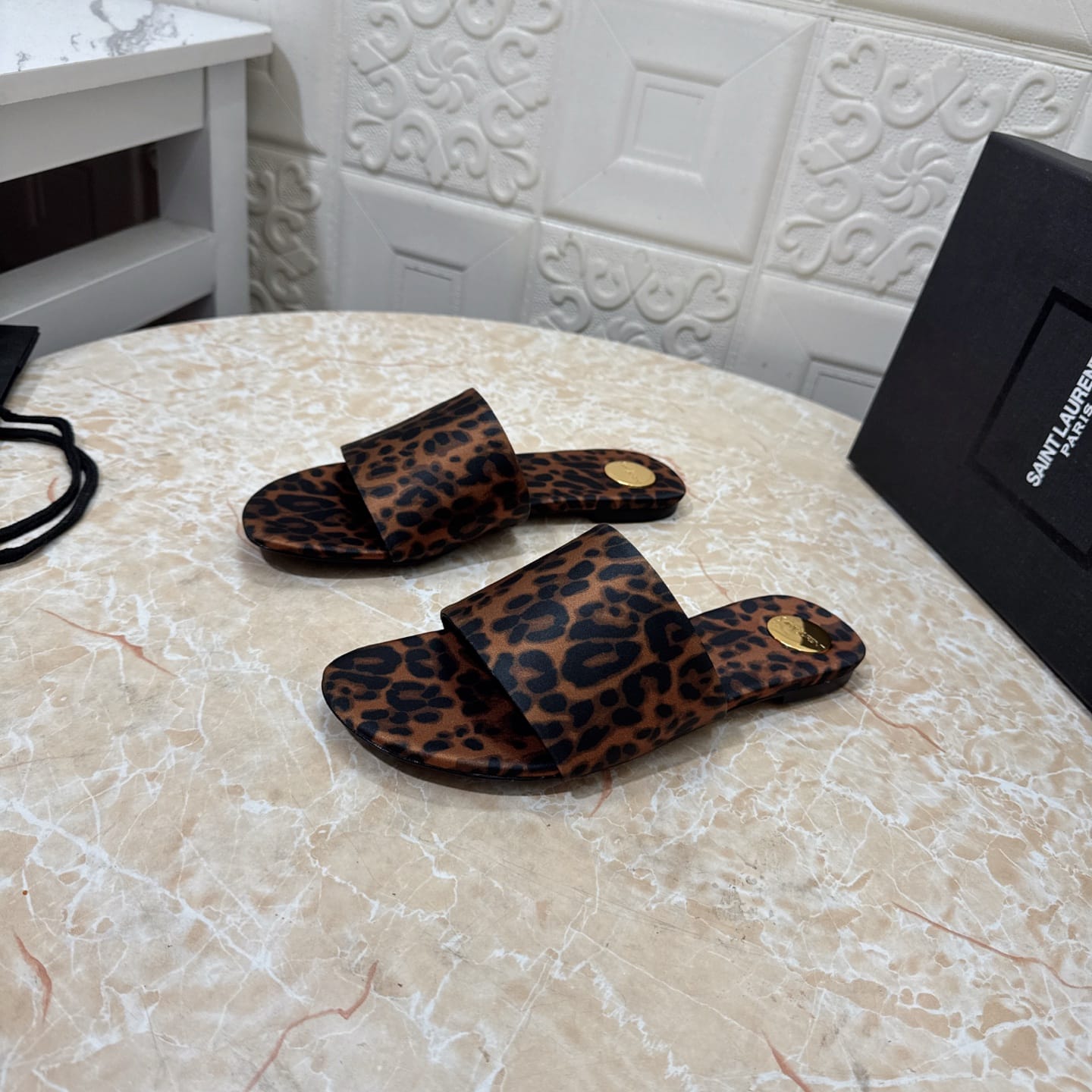 Saint Laurent CARLYLE slides in leopard grosgrain for women