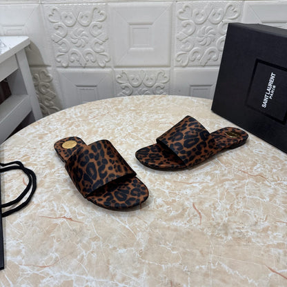 Saint Laurent CARLYLE slides in leopard grosgrain for women
