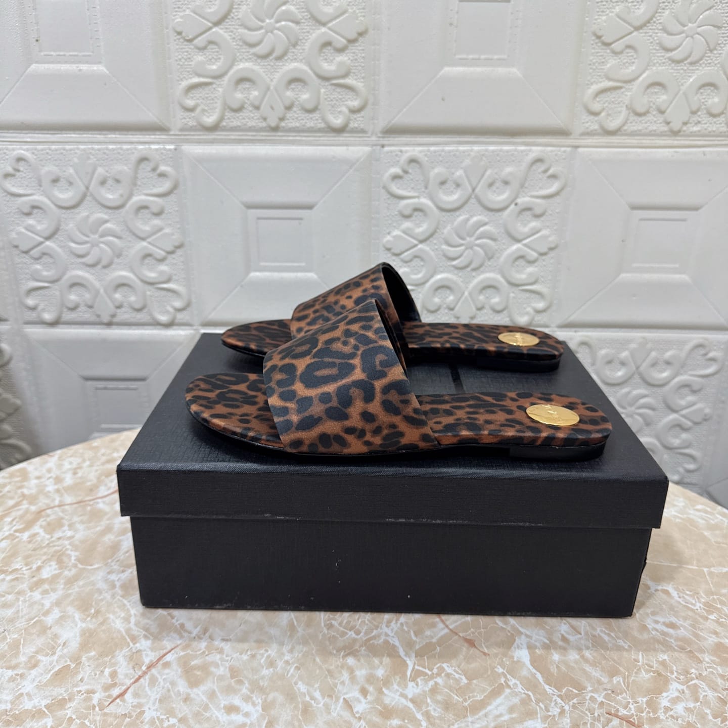 Saint Laurent CARLYLE slides in leopard grosgrain for women
