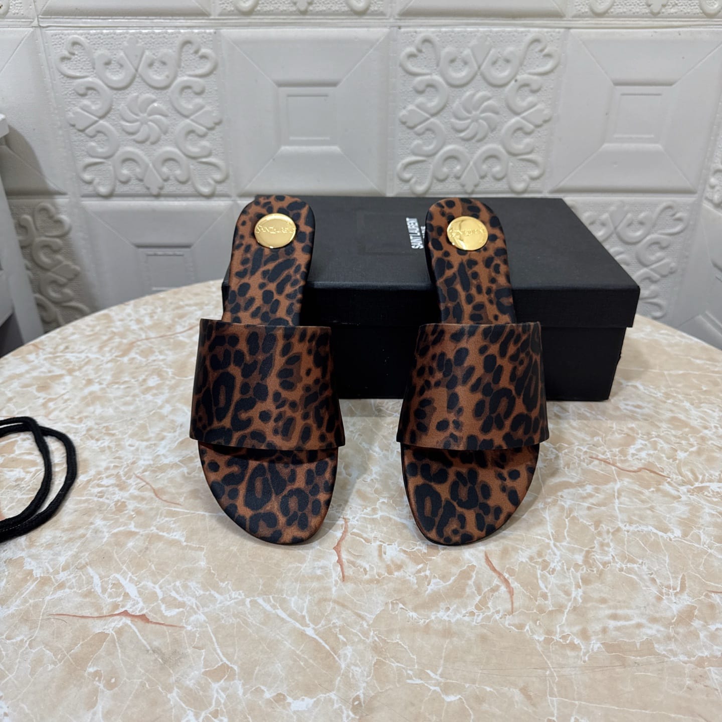 Saint Laurent CARLYLE slides in leopard grosgrain for women