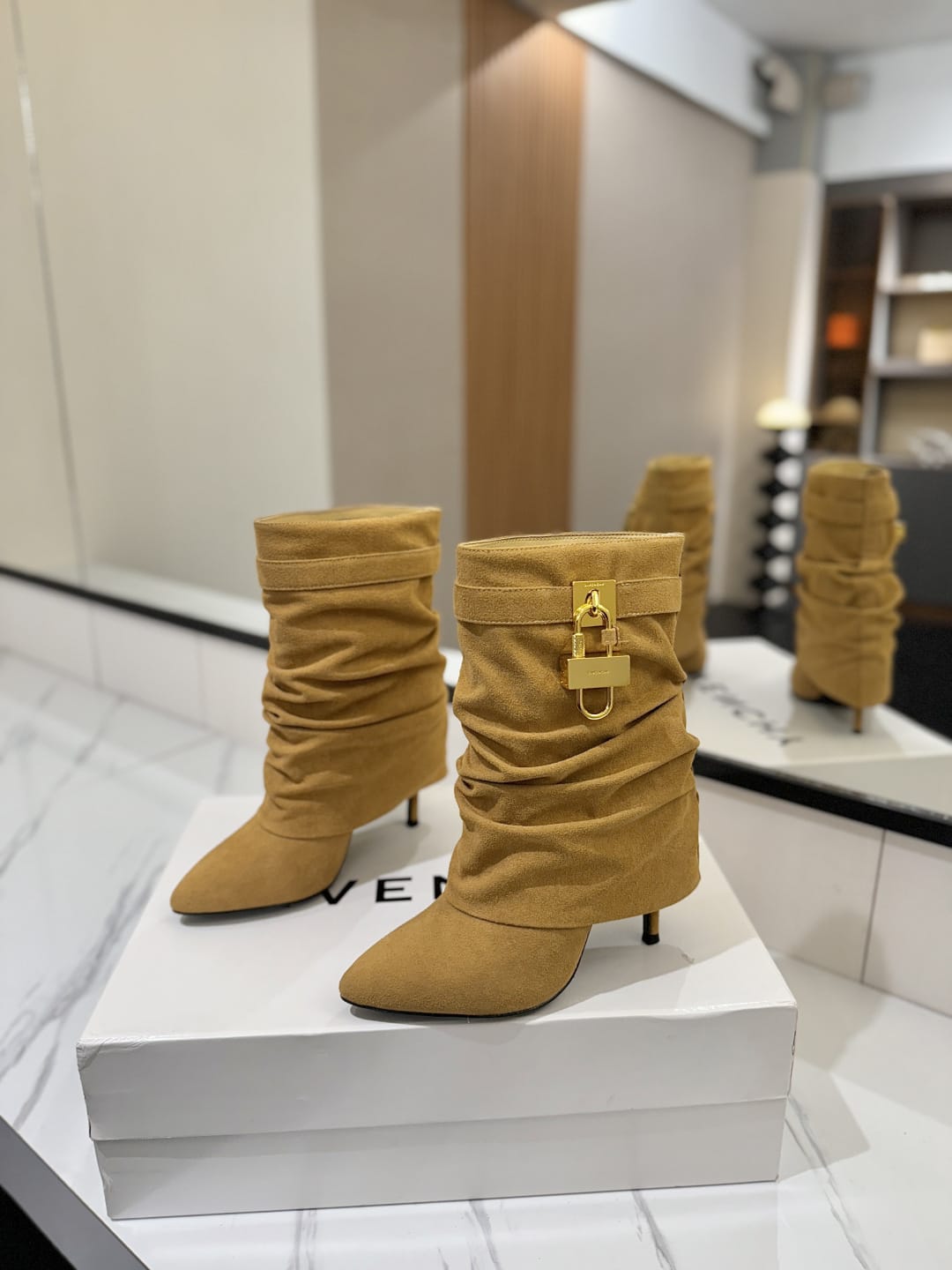 Givenchy Shark Lock Stiletto ankle boots in suede for woman