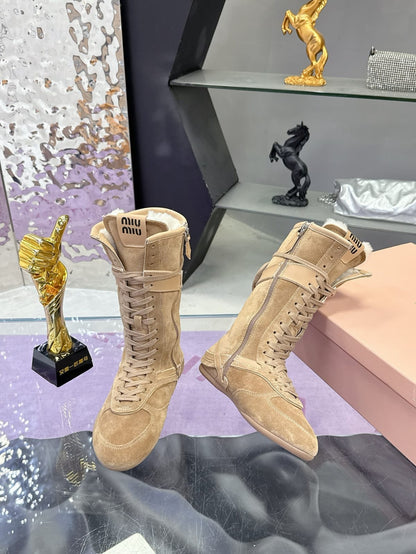 Miu Miu  Gymnasium suede and shearling boxer boots for women