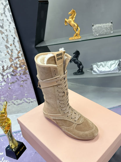 Miu Miu  Gymnasium suede and shearling boxer boots for women