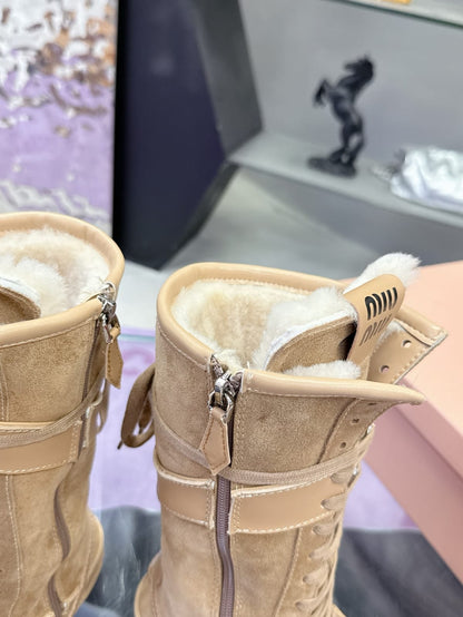 Miu Miu  Gymnasium suede and shearling boxer boots for women