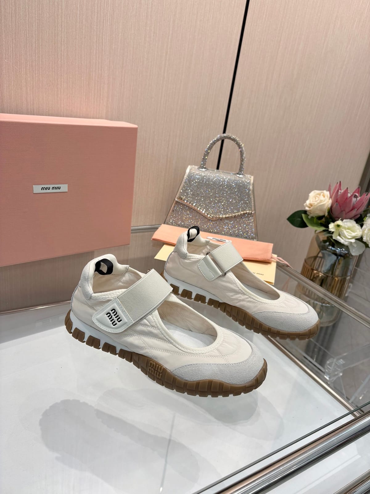 Miu Miu  Tyre technical fabric and suede ballerinas for women