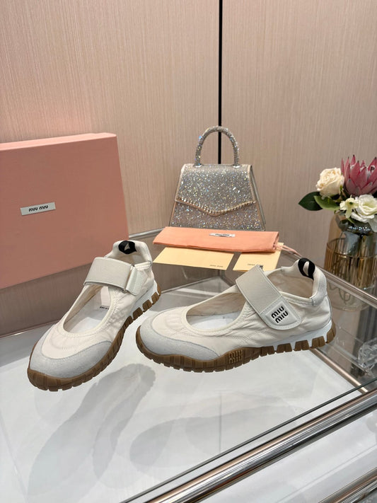 Miu Miu  Tyre technical fabric and suede ballerinas for women