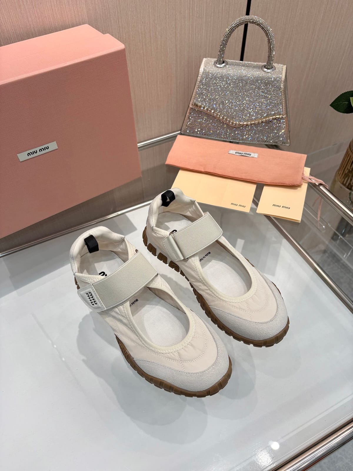 Miu Miu  Tyre technical fabric and suede ballerinas for women