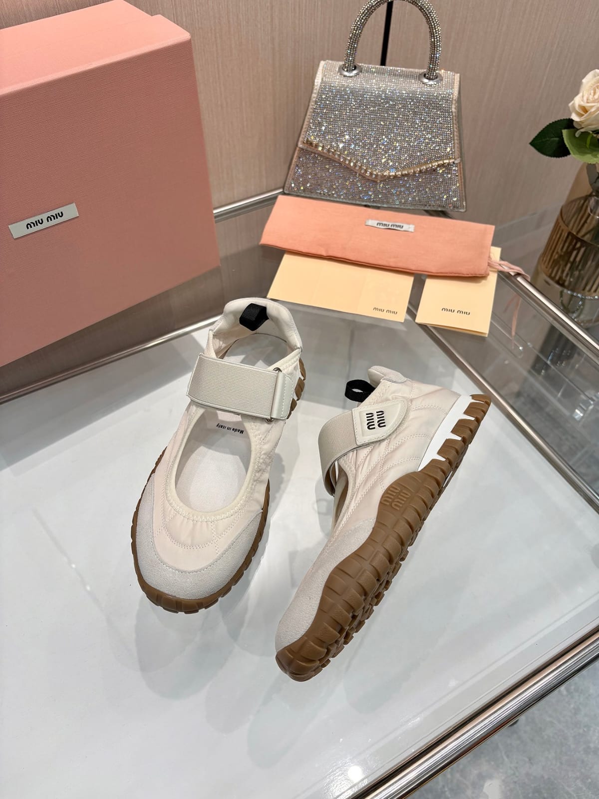Miu Miu  Tyre technical fabric and suede ballerinas for women