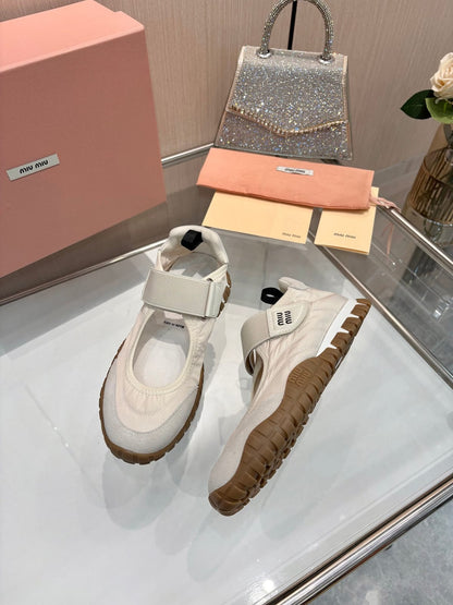 Miu Miu  Tyre technical fabric and suede ballerinas for women