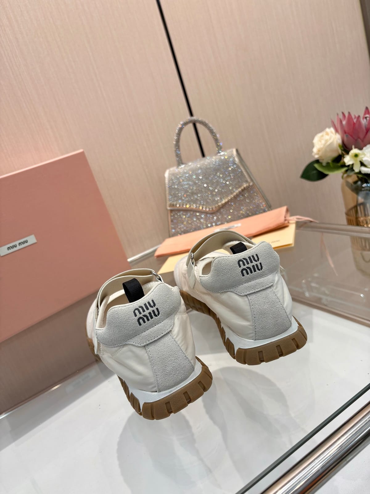 Miu Miu  Tyre technical fabric and suede ballerinas for women