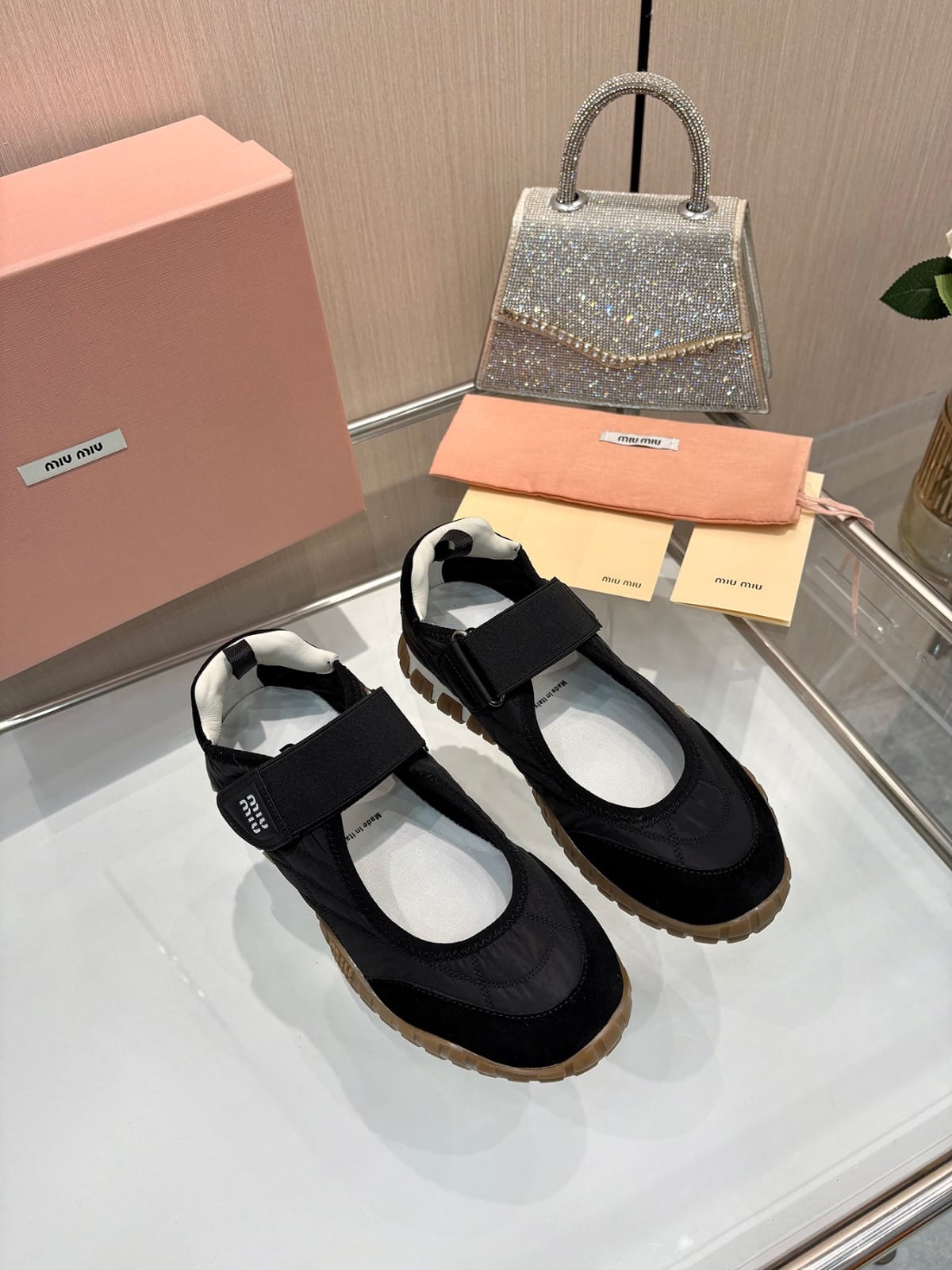 Miu Miu  Tyre technical fabric and suede ballerinas for women