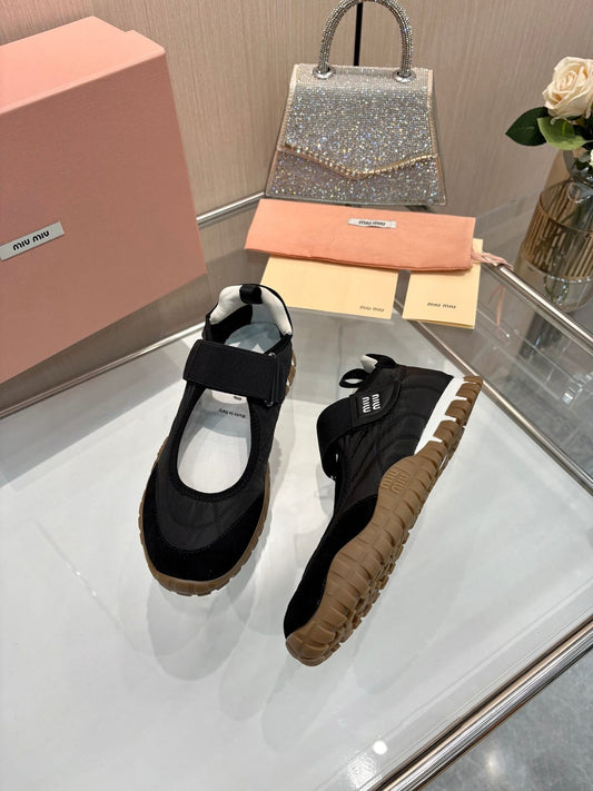 Miu Miu  Tyre technical fabric and suede ballerinas for women