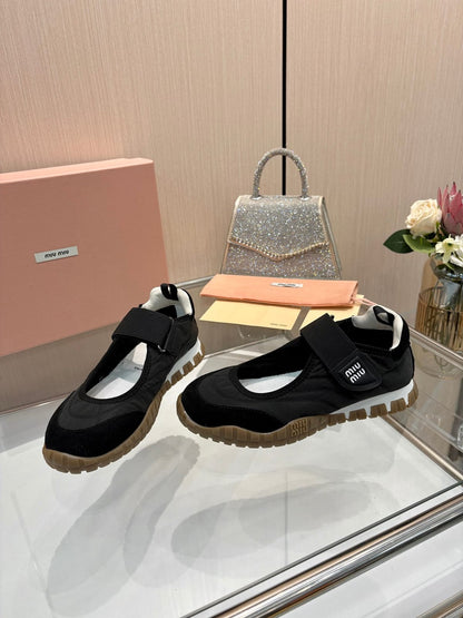 Miu Miu  Tyre technical fabric and suede ballerinas for women